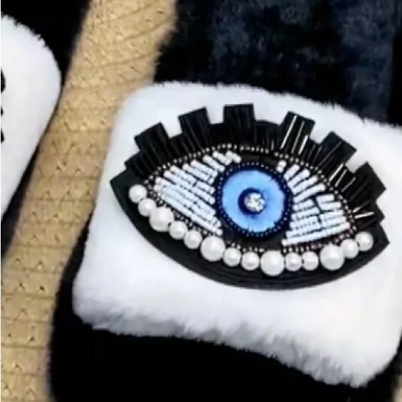 Bejeweled Evil Eye Slippers, Evil Eye Fuzzy Slippers - Picture 10 of 10